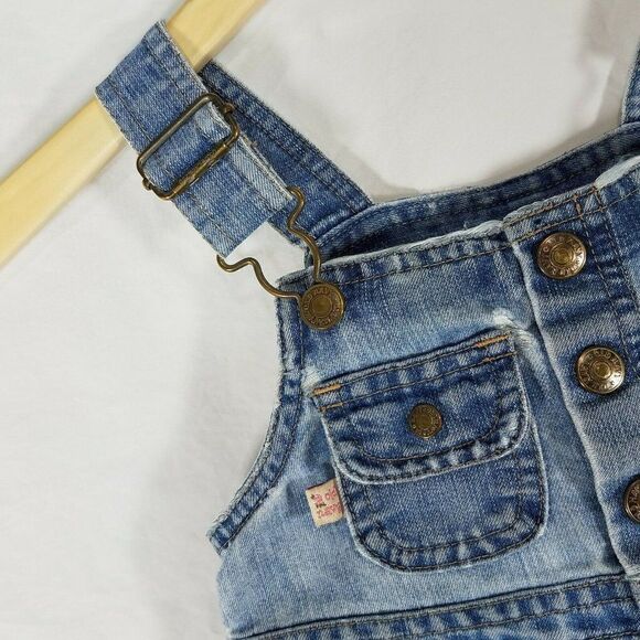 OLD Navy Girls Blue Distressed Denim Bib Overalls Dress 2T Toddler - Picture 4 of 11